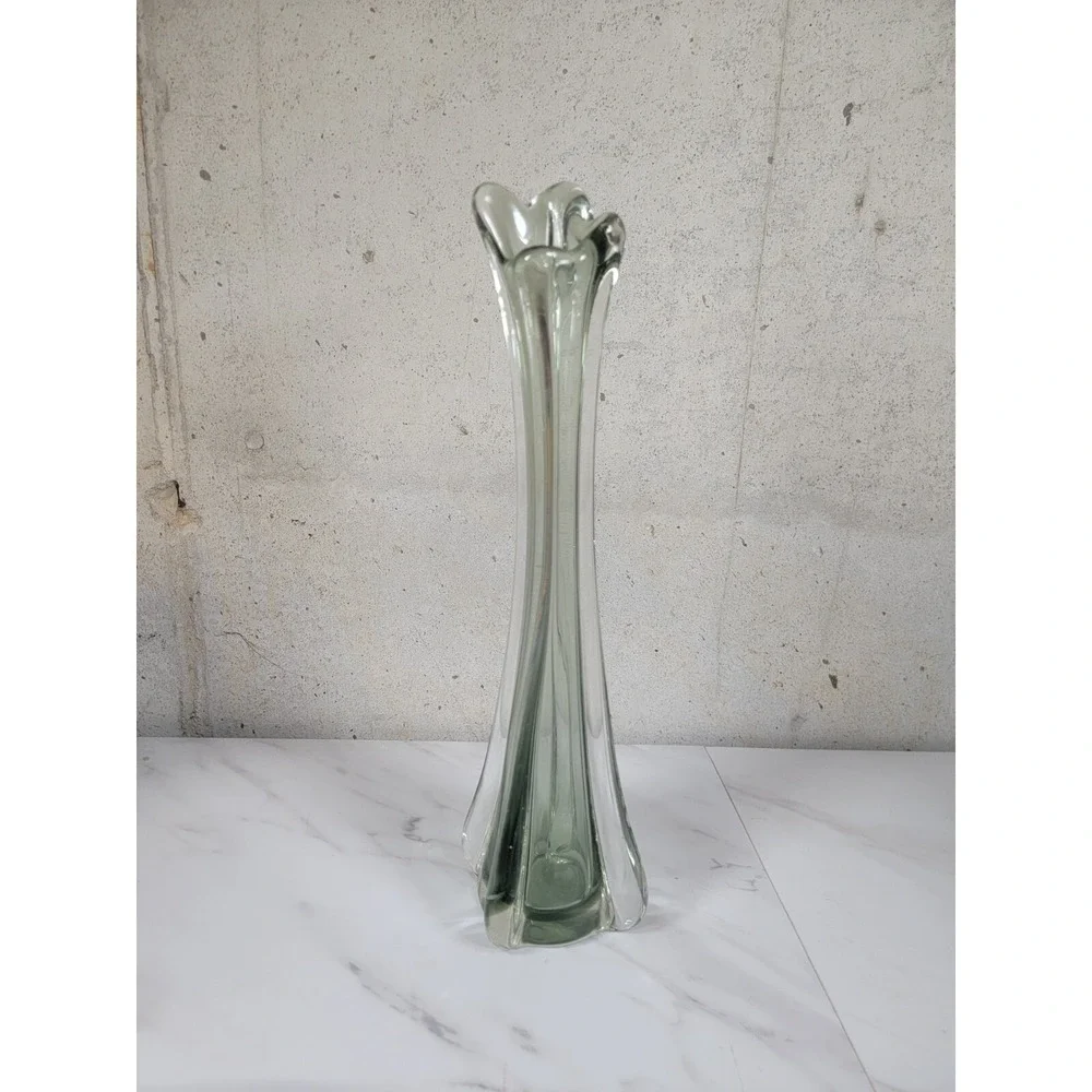 12 1/2 Inch‎ Smokey Clear Black Stretch  Glass Bud Vase